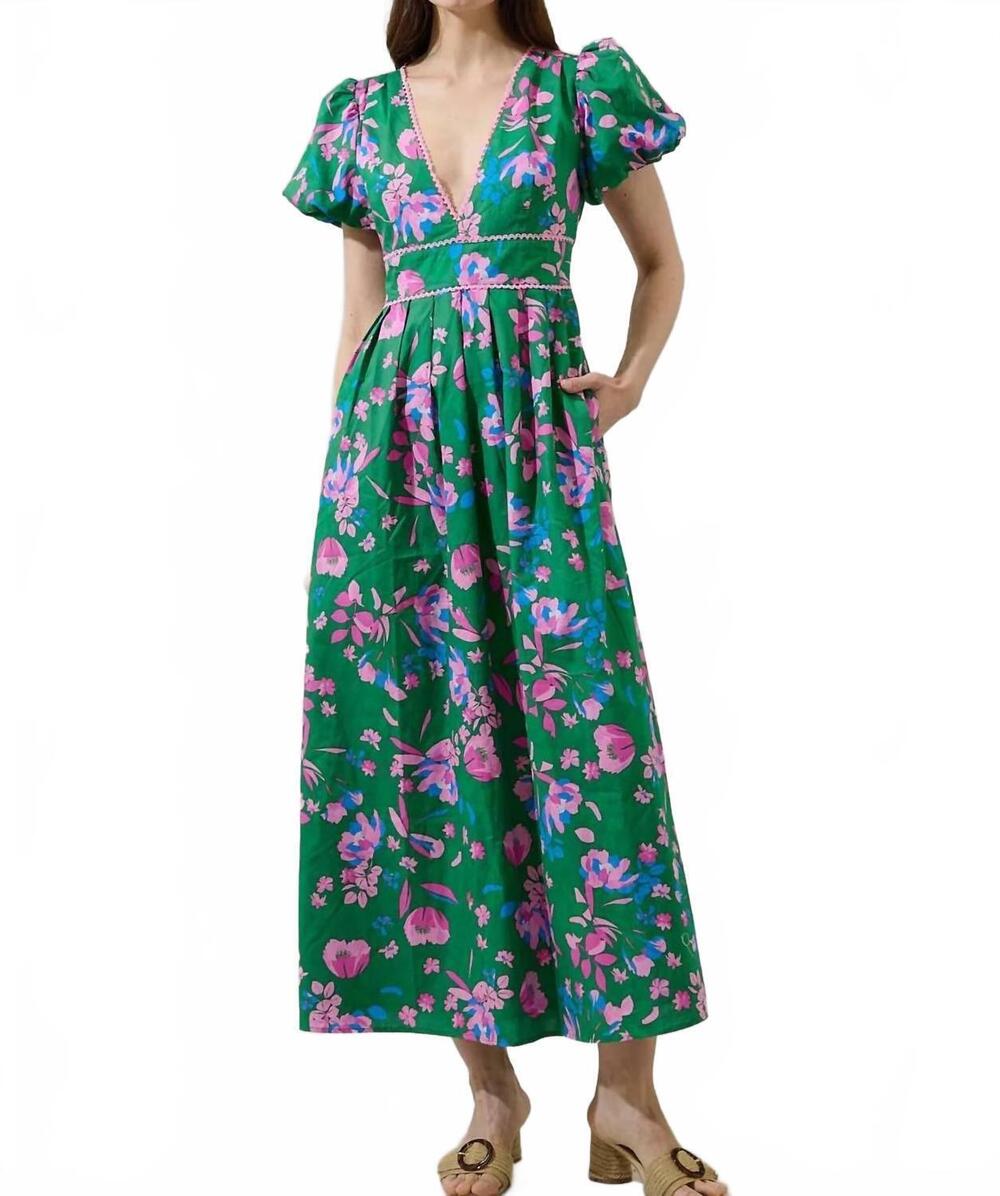 NEW SUGARLIPS women's julia floral pleated maxi dress in green